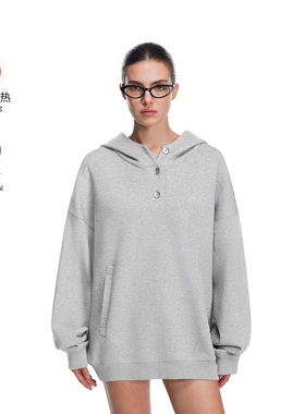 FDR官方店 7A抗菌纽扣空气层连帽卫衣外套男女秋季重磅保暖上衣