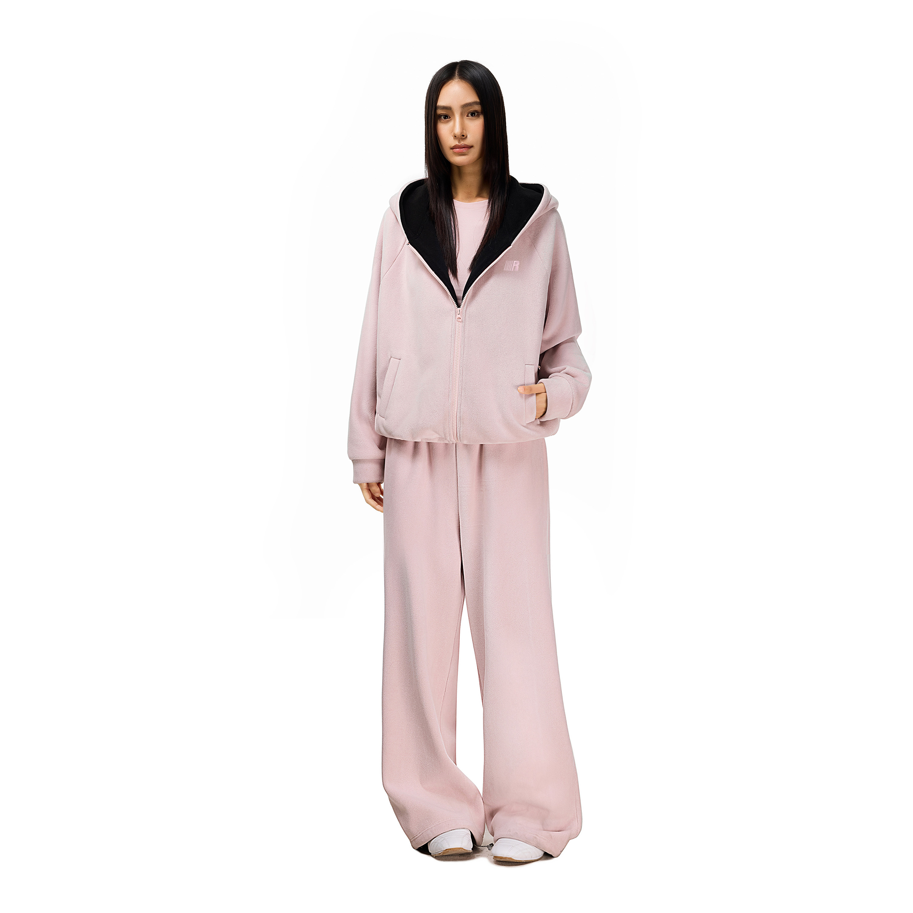 FDR官方店 软糯宽松黑粉撞色摇粒绒卫衣女2026年春季拉链开衫外套