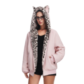 FDR秋冬棉袄加厚情侣连帽豹纹棉服男仿麂皮毛领夹棉座山雕外套女