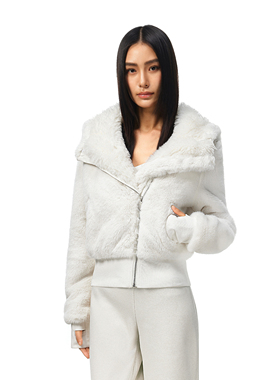 FDR官方店 米貂毛感毛领连帽短款夹克外套女2025新款冬高级感上衣