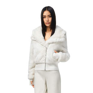 FDR官方店 米貂毛感毛领连帽短款夹克外套女2025新款冬高级感上衣