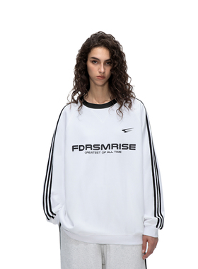 FDR 国潮字母条纹印花圆领卫衣男女春春季美式高街情侣装织带上衣