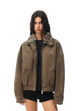 FDR官方店 巴恩风可拆卸豹纹翻领夹克外套男女秋季美式情侣装上衣