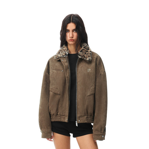 FDR官方店可拆卸豹纹翻领夹克