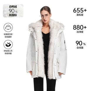 中长款 冬季 毛领大衣座山雕外套工装 羽绒服女款 派克服式 FDR官方店