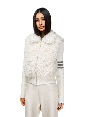 FDR官方店 毛毛羊羔绒外套女2025新款翻领针织袖子马甲秋冬夹克