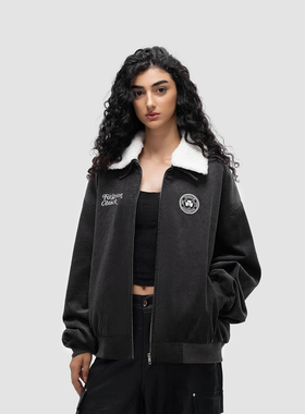 FDR原创国潮新款毛毛领灯芯绒外套男女秋冬季情侣装宽松拉链开衫