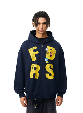 FDR官方店 大字母美式印花徽章连帽卫衣男女春春季复古运动情侣装