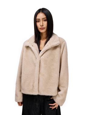 FDR官方店 立领短款毛毛皮草外套女2025冬季新款高级感保暖上衣