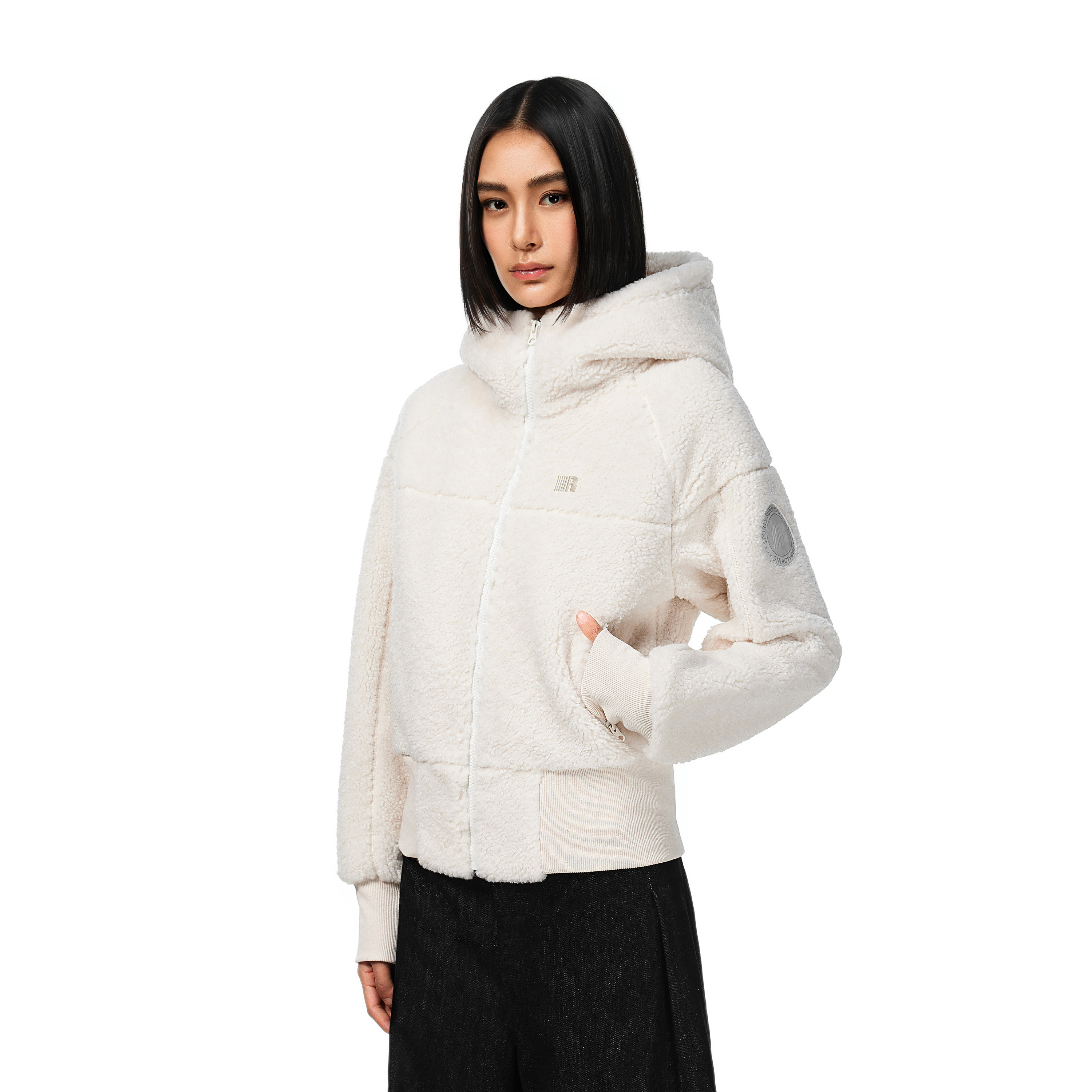 FDR官方店2025冬季新款保暖修身连帽运动休闲短款仿羊羔绒外套女