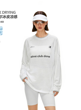 FDR官方店 假两件长袖t恤女2026新款夏运动防晒罩衫薄纱上衣白色