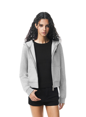 FDR官方店 R字格纹空气层连帽卫衣外套女春季蓄热保暖短款上衣