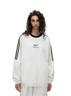 FDR 国潮美式拼接月牙印花圆领卫衣男女春秋季潮牌情侣装织带上衣