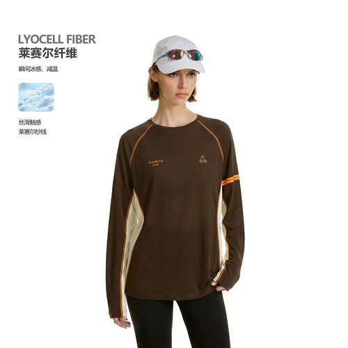 FDR官方店 哈苏线撞色长袖罩衫女26新款防晒速干凉感运动T恤上衣