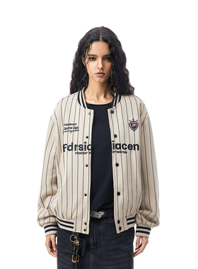 FDR官方店 美式条纹棒球服外套男女秋冬季复古运动情侣装上衣夹克