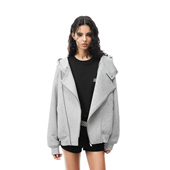 FDR巨好看春秋重磅上衣男灰色双拉链开衫 空气层连帽卫衣外套女款