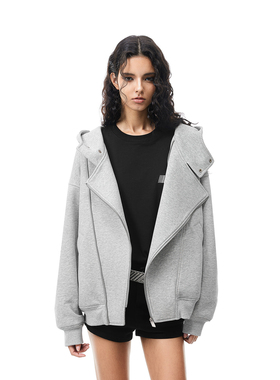 FDR巨好看秋季重磅上衣男灰色双拉链开衫空气层连帽卫衣外套女款