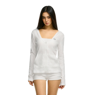 t恤女2026新款 FDR官方店 长袖 薄纱上衣白色连帽修身 轻薄防晒罩衫