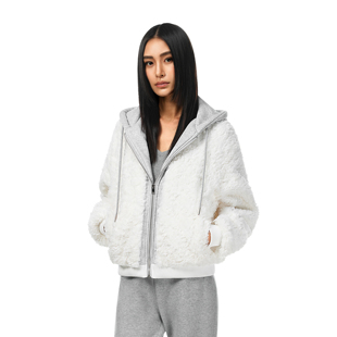 FDR官方店 2025超火环保羊羔绒外套女 假两件加厚保暖连帽卫衣男款