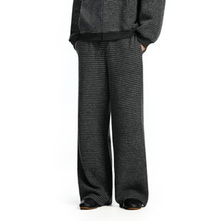 子 男女秋冬情侣垂感宽松直筒阔腿裤 FDR官方店 高腰条纹针织休闲裤
