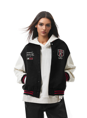 FDR官方店 复古撞色03棒球服外套女春季美式街头短款开衫上衣