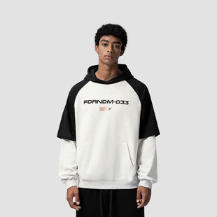 FDR原创国潮美式 重磅宽松情侣上衣 连帽假两件旗帜卫衣男女春春季