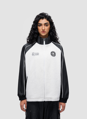 FDR 原创织带章仔羊羔绒外套男女秋冬美式撞色情侣高街开衫上衣