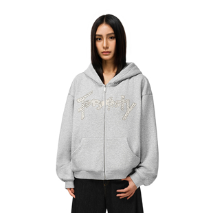 上衣 休闲开衫 FDR官方店 重工艺涂鸦字体街头连帽卫衣外套男女春季