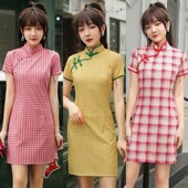 格子旗袍年轻款 2025年新款 女夏日常改良可穿连衣裙复古少女旗袍