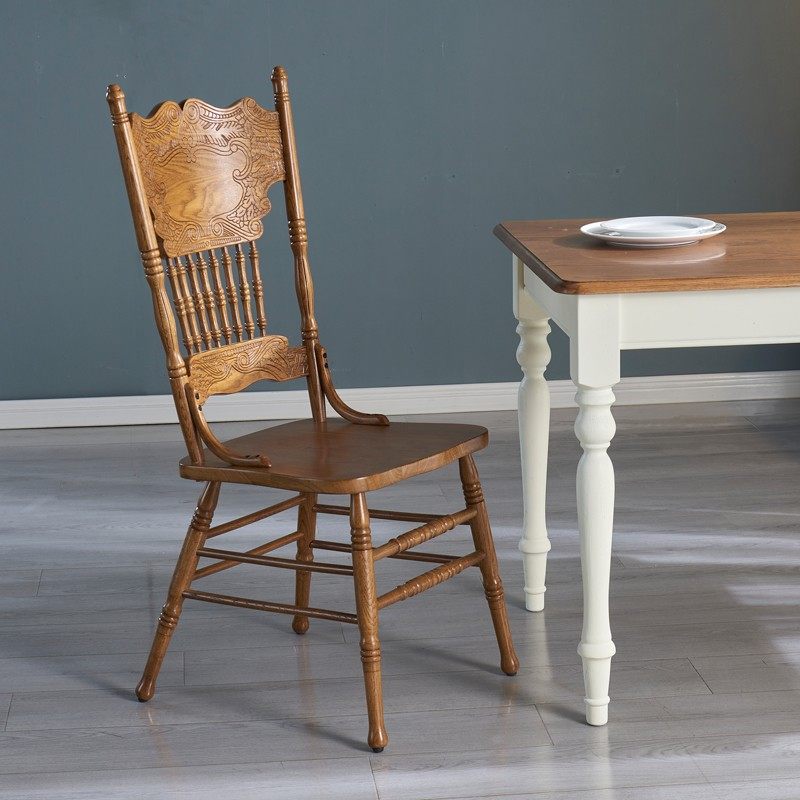 美式实木复古椅子法式中古高靠背餐椅舒适简约网红温莎椅可定制