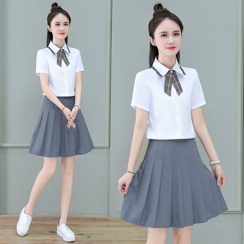 幼师工作服幼儿园老师服装套装夏季款团购文艺衬衫JK裤裙早教中心