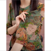 新款 妈妈装 复古印花宽松百搭衬衫 小衫 女气质减龄显瘦七分袖 夏季