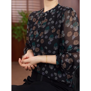 圆领碎花长袖 洋气质女装 衬衫 新款 宽松减龄显瘦上衣 女2026春季 时尚