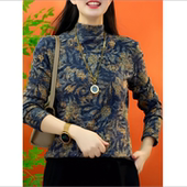 Z妈妈减龄内搭保暖打底衫 德绒洋气印花长袖 T恤女春秋冬新款 上衣