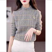 L妈妈减龄内搭保暖打底衫 德绒洋气印花长袖 T恤女春秋冬新款 上衣