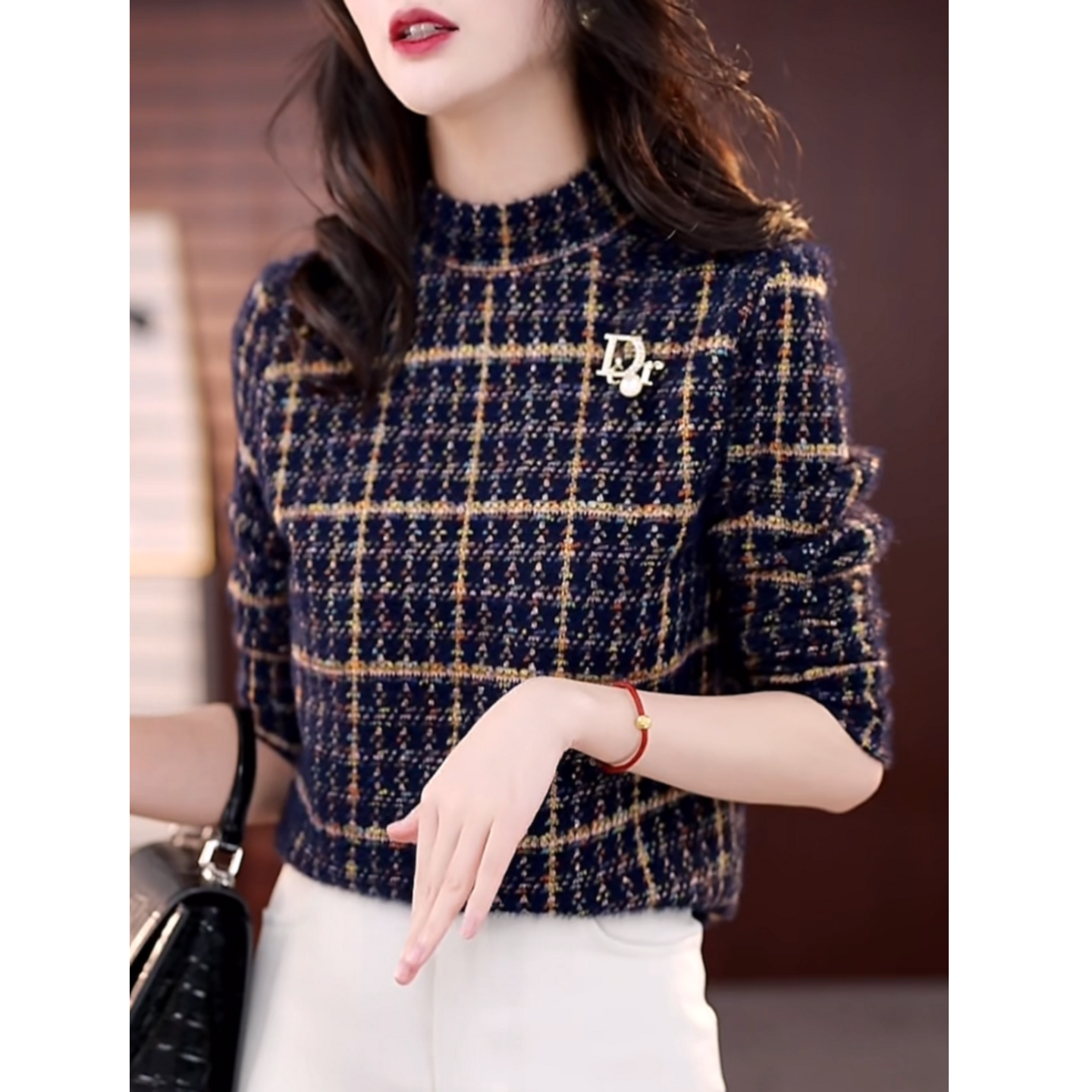 时髦复古德绒印花长袖T恤女秋冬新款洋气保暖内搭气质减龄上衣