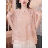 夏装 套头衬衫 女2025新款 刺绣圆领洋气质小衫 设计感显瘦妈妈装 上衣
