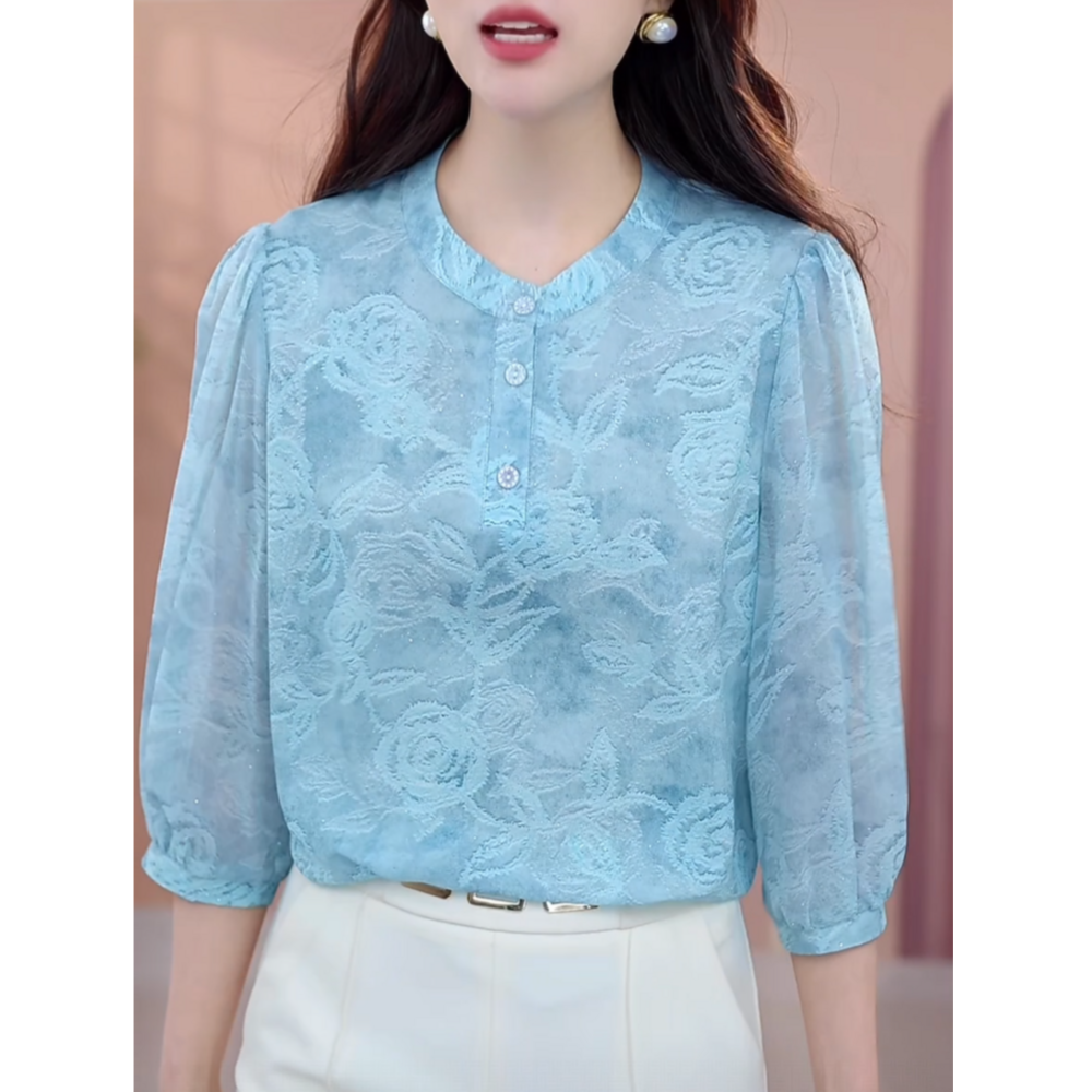 洋气碎花宽松七分袖衬衫女夏装新款气质印花小衫时尚休闲妈妈上衣