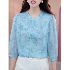 洋气碎花宽松七分袖衬衫女夏装新款气质印花小衫时尚休闲妈妈上衣