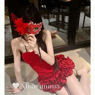 舞会辣妹~万圣节cos假面面具性感红色花朵装扮半脸眼罩舞会派对女