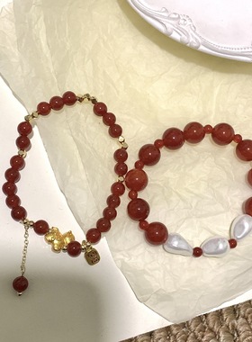 手链高级感红色本命年巴洛克珍珠手串串珠新年手串