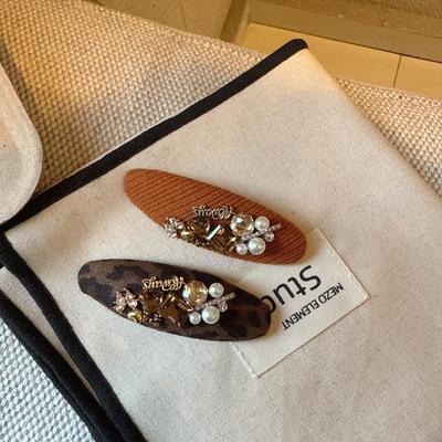 新款超闪彩色水钻椭圆鸭嘴夹发夹甜美可爱侧边刘海夹发饰女