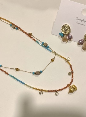 小众蓝松石系列天然石头锁骨链叠戴法式福禄吊坠项链高级感百搭