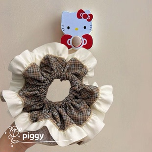 韩版质感发圈青蓝格纹纱圈头绳发饰2026新款高级感扎马尾肠圈发绳