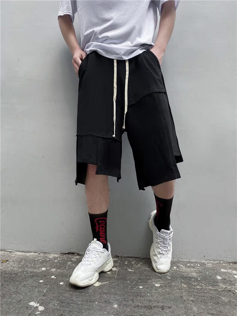 高街暗黑潮牌不规则剪裁短裤夏潮流嘻哈街舞男女错位拼接五分裤潮在类目 男装, 休闲裤中 - 来自Buy2taobao.com提供专业的淘宝代购服务