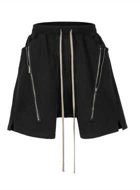 24SS高街潮牌RO风暗黑低裆跨裤五分裤拉链开叉宽松百搭毛圈短裤男