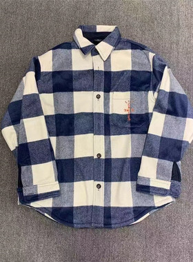 Travis Scott cactus Jack Shrt 毛呢刺绣格子长袖TS同款衬衫外套