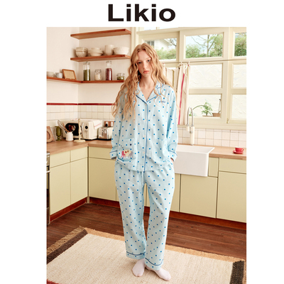 Likio 原创设计 刺绣波点印花磨毛睡衣