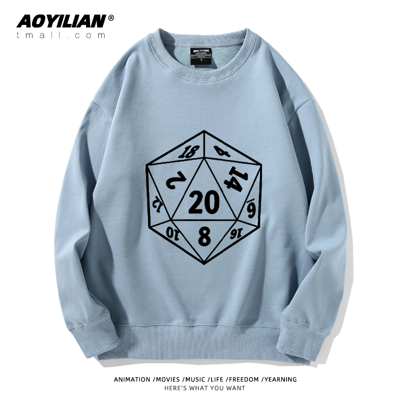 博德之门3游戏周边圆领卫衣阿斯代伦D20骰子数学公式秋冬男女衣服