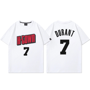 火箭队杜兰特7号篮球衣男KD美式休闲训练服宽松纯棉短袖T恤夏季潮